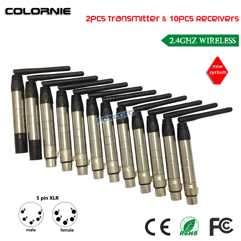 

DHL Free Shipping 5 Pin DMX512 Wireless system 10pcs Receiverand 2pcs Transmitter DMX Dfi DJ 2.4G Compact