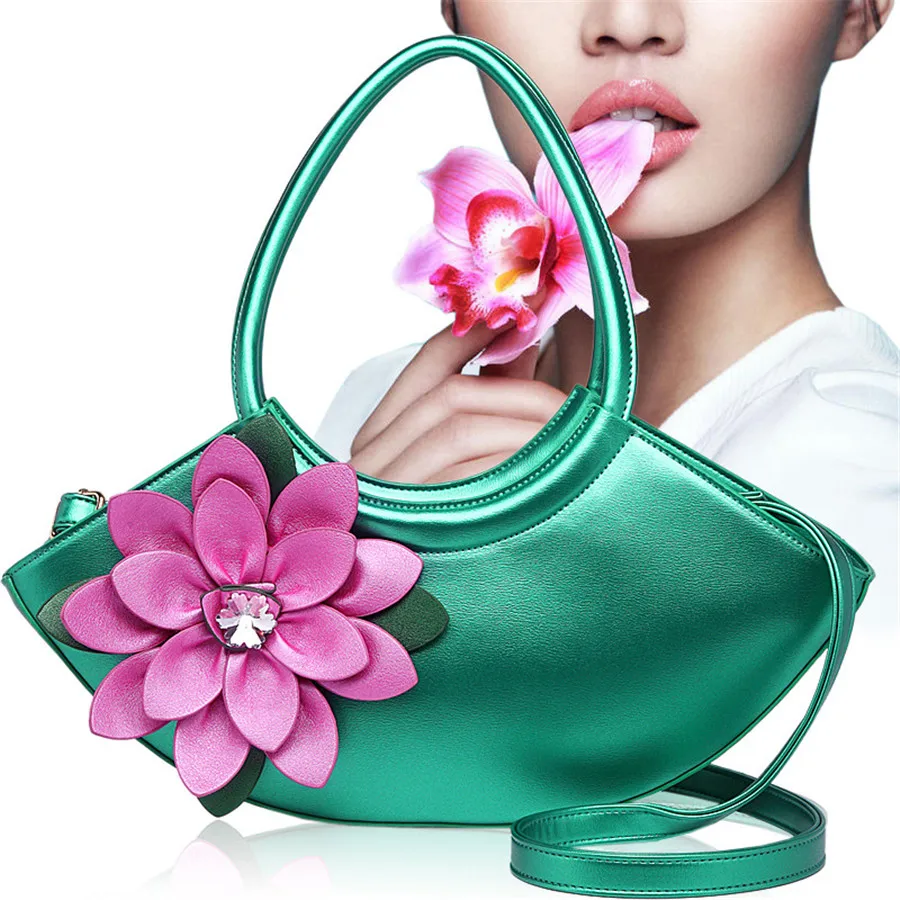 Women shoulder tote bag flower 3D Lotus design princess handbag female
