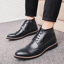 Мужская повседневная британская кожаная обувь уличная кожаная повседневная обувь с высоким берцем мужская деловая модельная обувь на шнуровке официальная обувь; zapatos de hombre