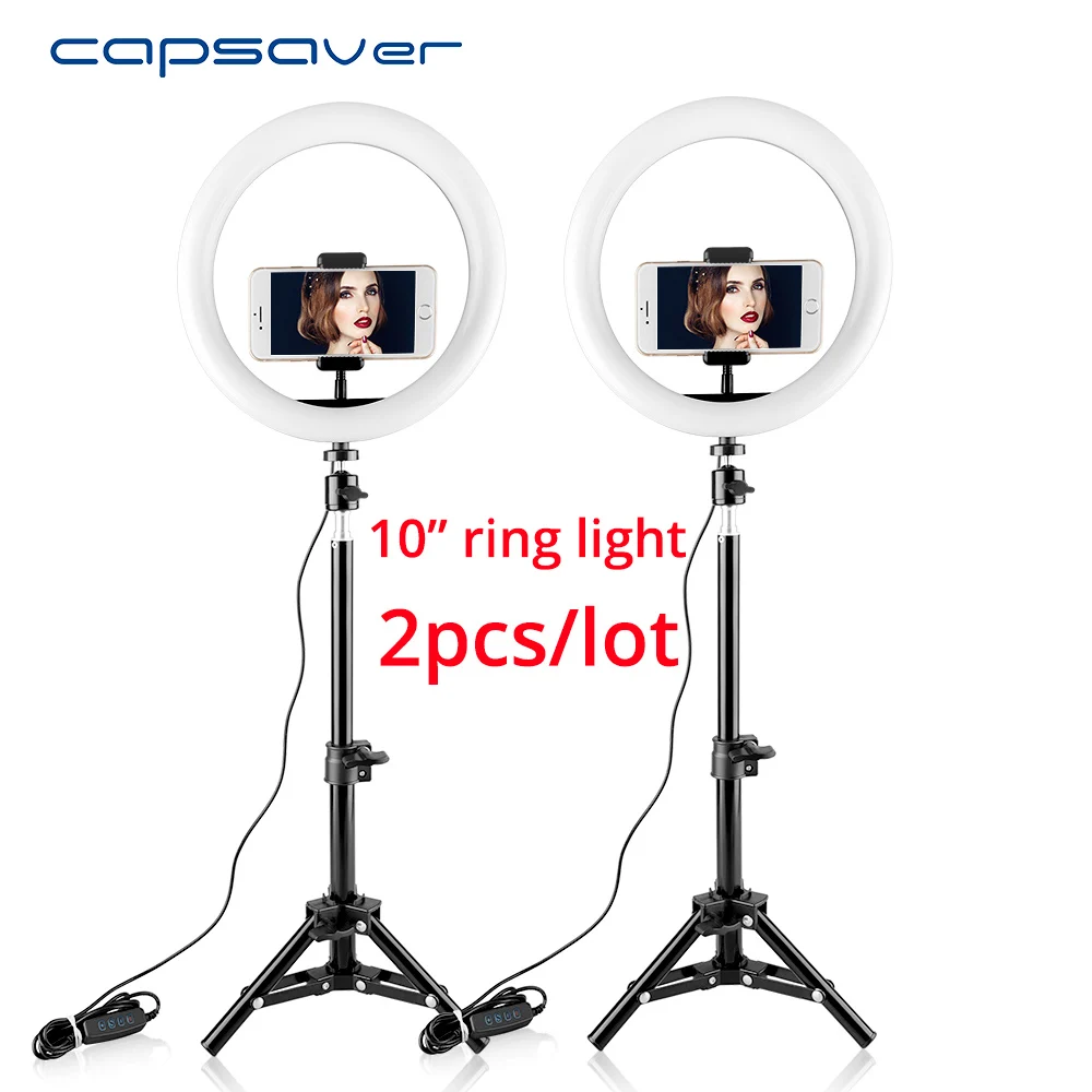 Capsaver 2 шт./лот светодиодный светильник с регулируемой яркостью 26 см USB макияж кольцо лампа с держателем телефона Штатив для Youtube видео съемки