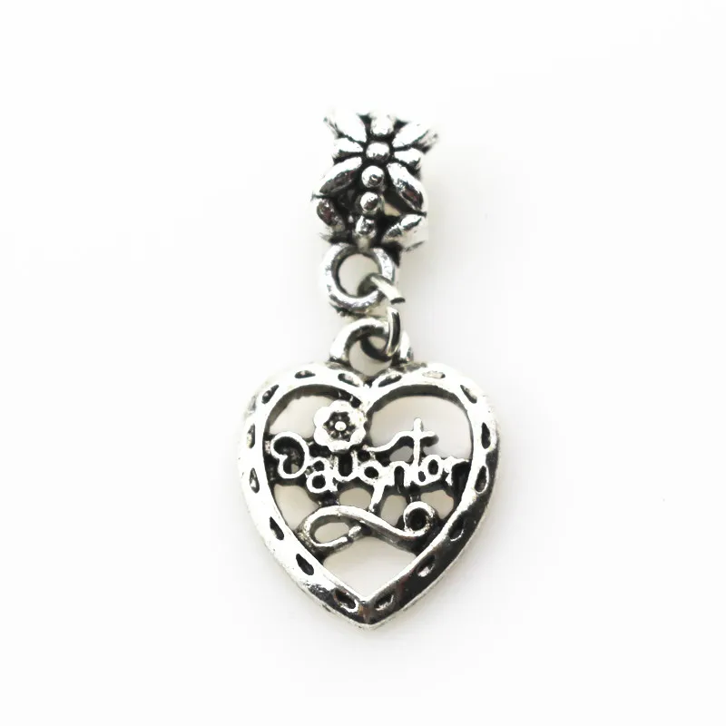 

New 30pcs Daughter heart Charms Big Hole European Beads dangle charms diy fashion bracelets jewelry accessory Hanging Charm