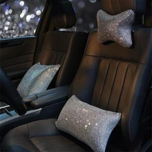 Housse de siège de voiture en cristal, oreiller de cou en diamant, Support de taille, ensemble d'accessoires d'intérieur pour voiture