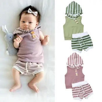 

2 Pieces Sleeveless Hoodie and Stripe Shorts Set For Baby Boy Clothes