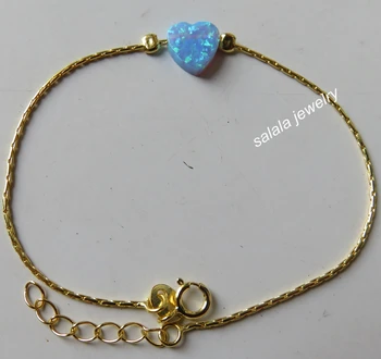 

30pcs/lot 8mm Adjustable 925 Sterling Silver Heart Opal Bracelet Synthetic Heart Fire Opal Bracelet for Gift