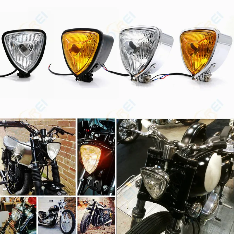 Universal Motorcycles Retro 5.5" Triangle H4 Hi/Lo Beam Headlights