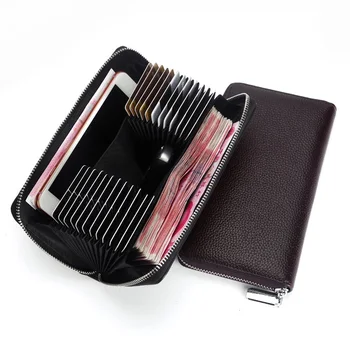 

Versatile Large Capacity Genuine Leather ID Card Wallet Hand Package Card Grid Coin Pocket Custom name