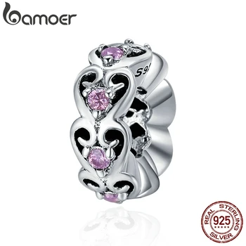 

BAMOER Romantic Genuine 925 Sterling Silver Stackable Heart Sweat Love Spacer Beads fit Women Charm Bracelets DIY jewelry SCC339