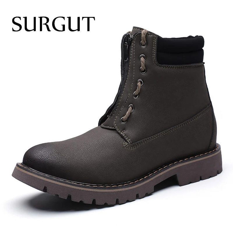 

SURGUT Brand New Arrival Men Shoes Winter Zipper Solid Ankle Snow Boots Keep Warm Working Comfortable Casual Boots Size 38~46