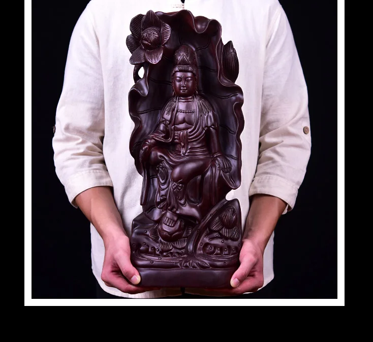 50 см Большой домашний декор дома магазина Talisman Bless family safe GOOD LUCK Lotus Гуаньинь, Будда из черного дерева ручная резьба художественная статуя