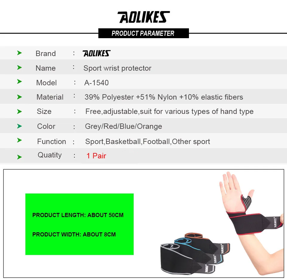 AOLIKES, 2 шт./лот, спортивные повязки на запястье, ремешок для поддержки запястья, обертывание, растягивающийся браслет для восстановления рук, для велоспорта, тенниса, тренажерного зала, аксессуары