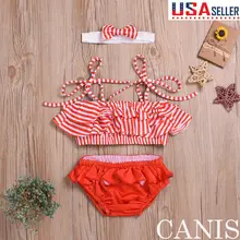Imcute новые модные милые для маленьких детей маленьких девочек набор купальников бикини красный полосатый купальник в Корейском стиле ванный комплект пляжная одежда