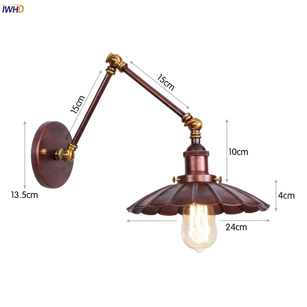 IWHD светодиодный настенный светильник с длинными ручками, Светильники для спальни, лестницы, ванной комнаты, Edison, Ретро стиль, лофт, промышленный винтажный настенный светильник, лампа Lampen - Цвет абажура: Rust