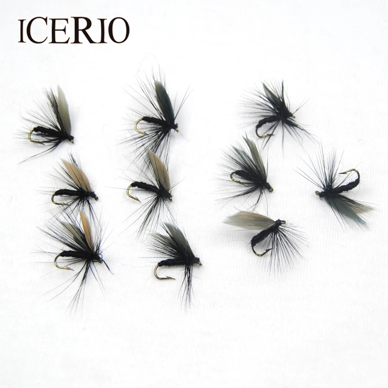 ICERIO 10шт черный сухой мухи для ловли форели приманки #12 ICERIO 10шт черный сухой мухи для ловли форели приманки #12