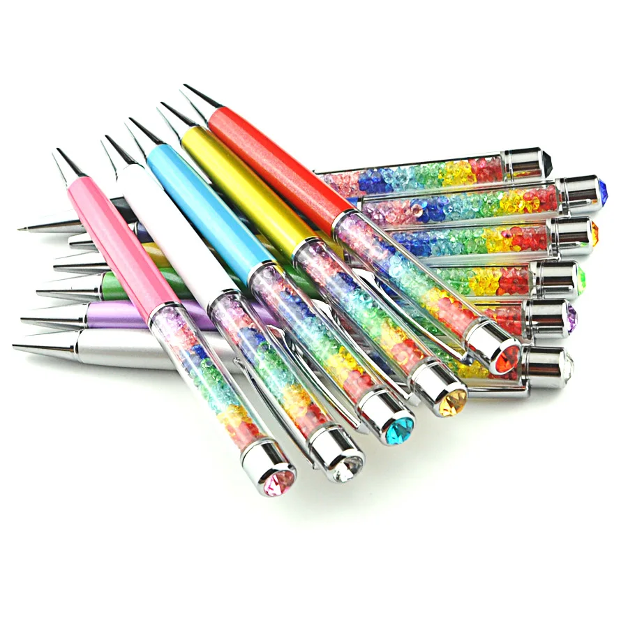 

100 pcs/lot Crystal Metal Rainbow Diamond Roller Ballpoint Pen office school ballpen Christmas Birthday gift black gold 11 color