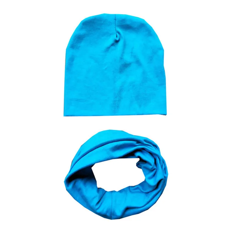 Осень-зима хлопок детские наборы шарф шапка звезда с принтом смайлика для маленьких мальчиков девочек Шапки крючком детские шапочки Кепки Детский шарф воротник - Цвет: lake blue