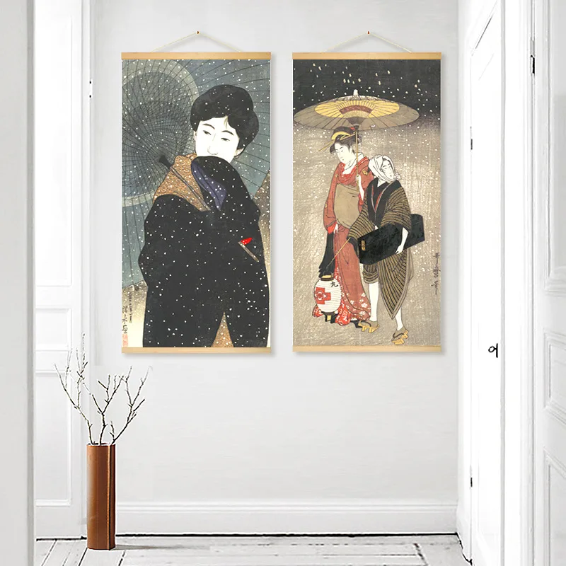 Японский стиль Ukiyoe Висячие свитки Живопись Холст Плакаты и принты настенные художественные настенные картины спальня ресторан скандинавский домашний декор