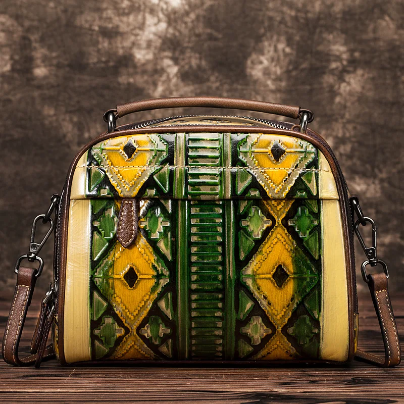 

High Quality Genuine Embossed Leather Top Handle Bag Tote Handbag Retro Women Shoulder Natural Skin Cross Body Messenger Bags