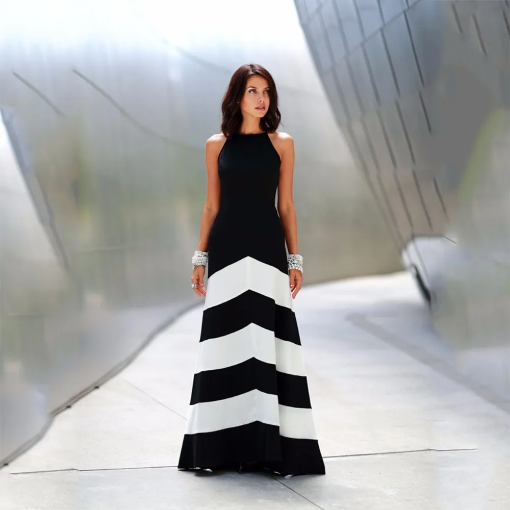 vestido preto e branco longo