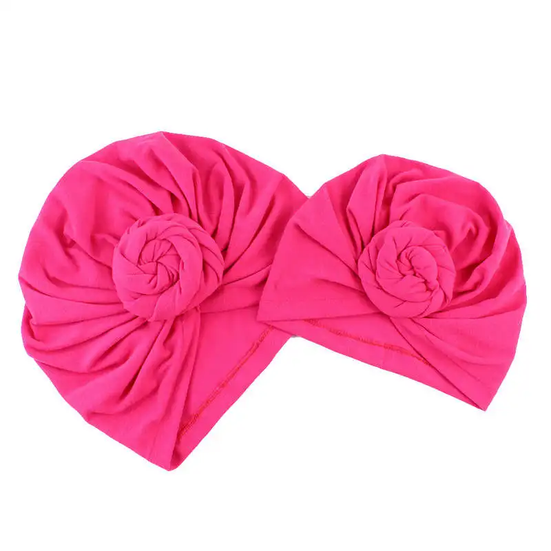 Indian Headscarf Hat Cotton Crinkle Hijab Caps Mom and Baby Solid Donut Head Wrap Hats Inner Turban Bonnet Parent-Child