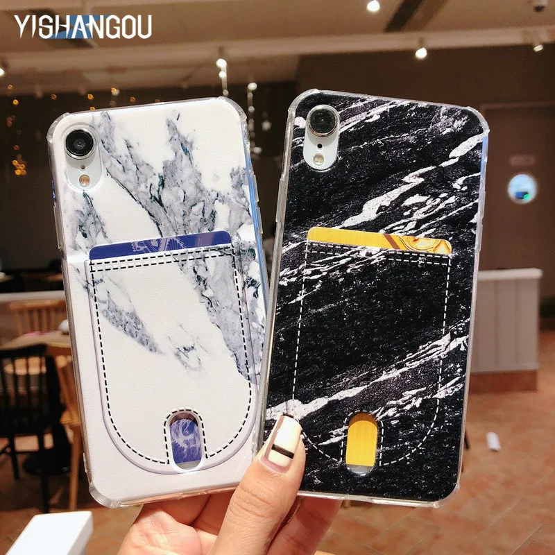 

YISHANGOU IMD Marble Colorful Case For iPhone XS Max XR 10 Silicon Cases Card Holder Slots Back Cover For iPhone X 7 8 6 6S Plus