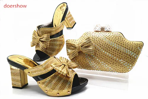 

doershow Woman Italian Shoes and Bag Set Decorated with Rhinestone Party Shoes and Bag Set African Wedding Shoes and Bag TN1-31