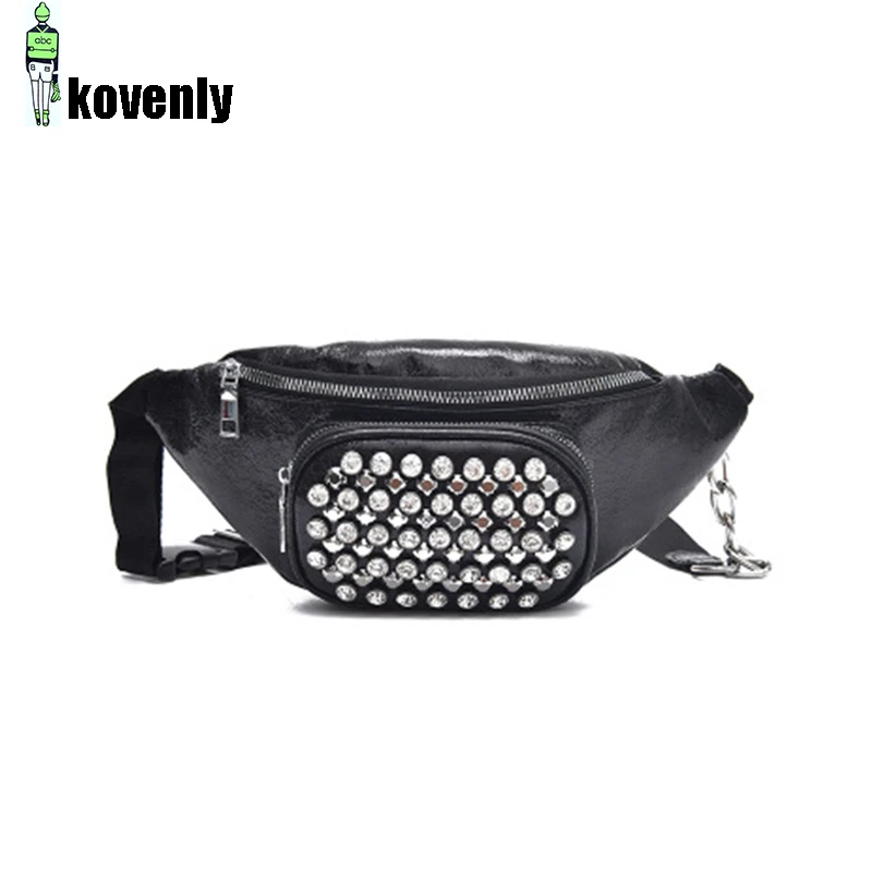 

Women Bag PU Waist Bag Chain Leather Chest Bags High Quality Fanny pack Diamante Leg Wallet Flash Satchel Shoulder Bag 60