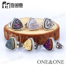 10 пар drusy серьги треугольник 8 мм натуральный Druzy серьги-гвоздики