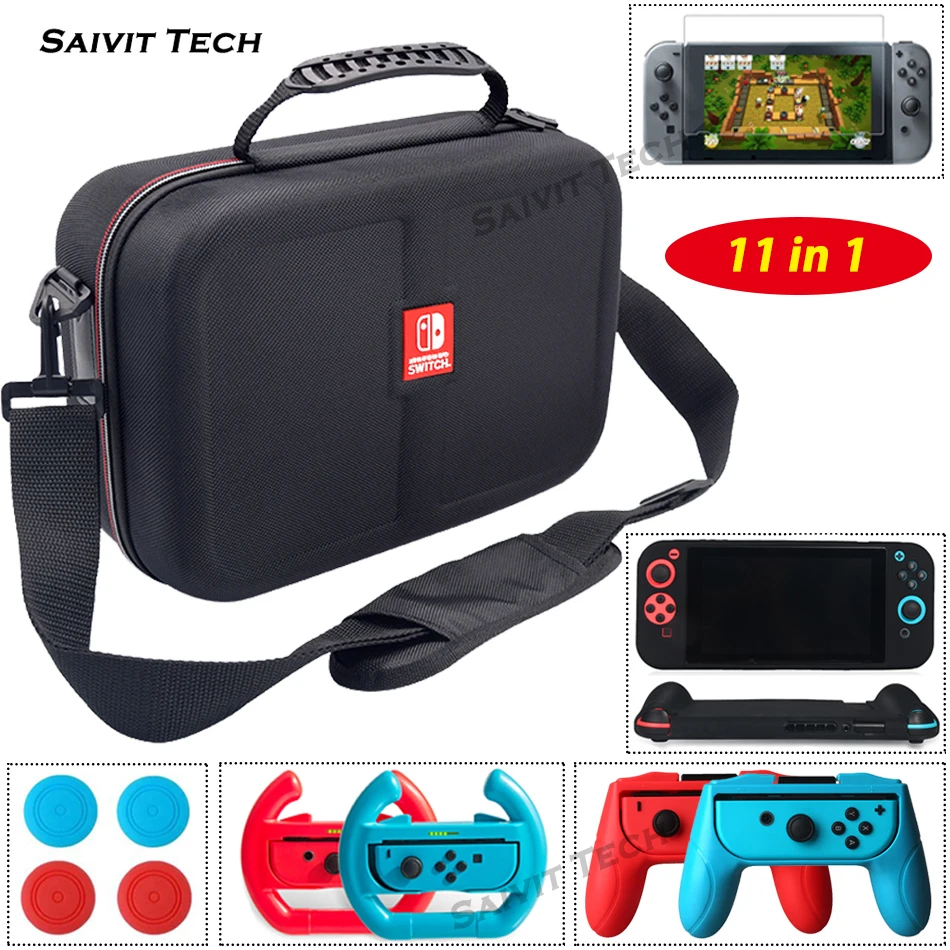 

Nintendos Nintend Switch Big Storage Carrying Bag Steering Wheel&Hand Grip&Tempered film&Silicone Case Cover for Nintendo Switch