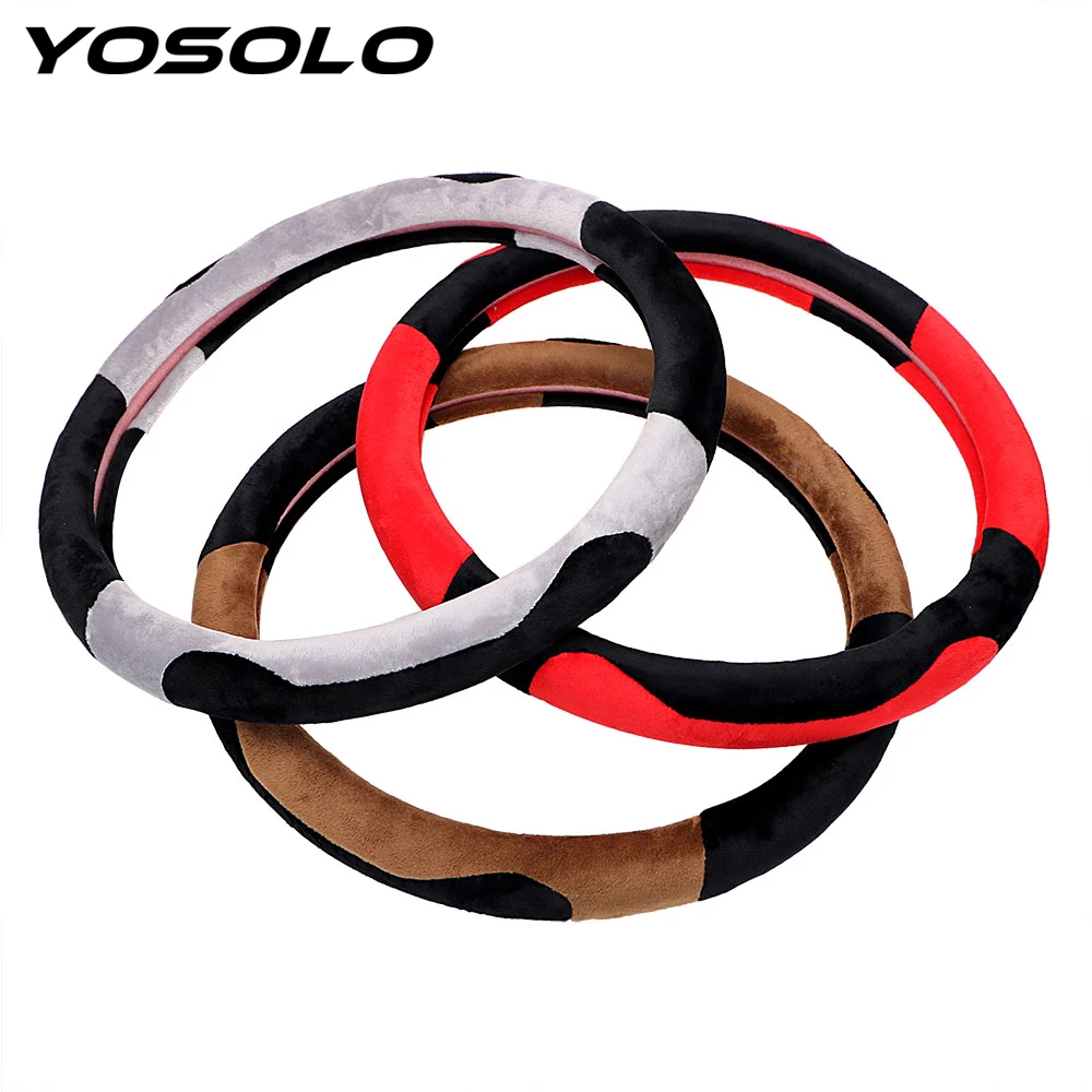 

YOSOLO 3 Colors Car Steering Wheel Cover Anti-Slip Plush 38cm Auto Steering-wheel Covers Car Styling Accessories