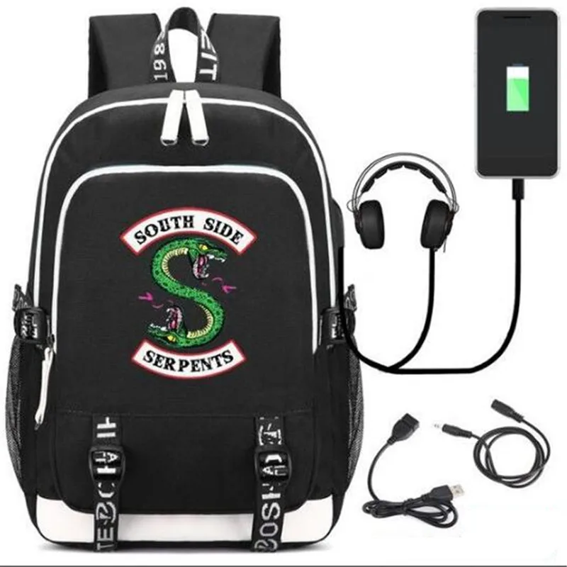 Ривердейл южная сторона Serpents RHS R рюкзак, сумка w/USB модный порт/замок/наушники дорожная школьная сумка - Цвет: Style 1