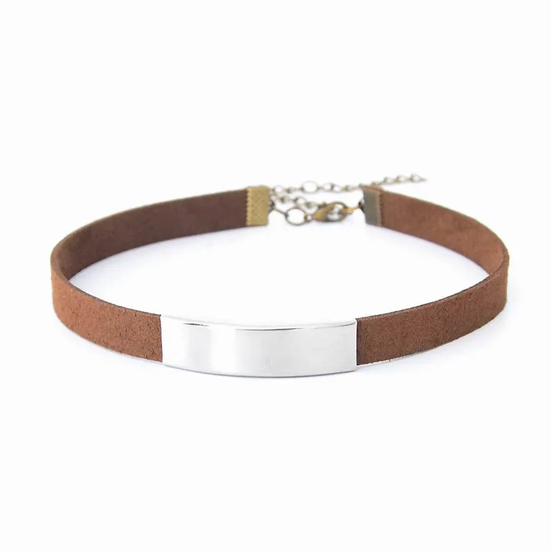 

1pc Women Trendy Metal Bar Leather Choker Black Brown Choker Necklace For Party Daily Wear silver Plated Simple Style Jewelry