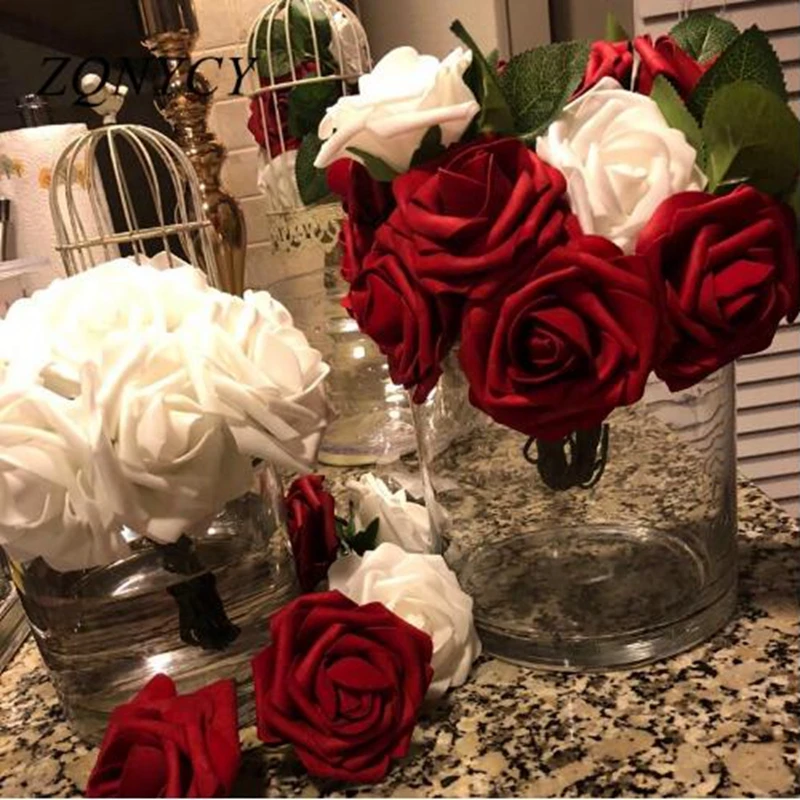 8 см цветок Искусственные цветы букет для украшения свадебный цветок Декор Свадебный букет домашний поддельный пенопласт декор в виде цветка розы