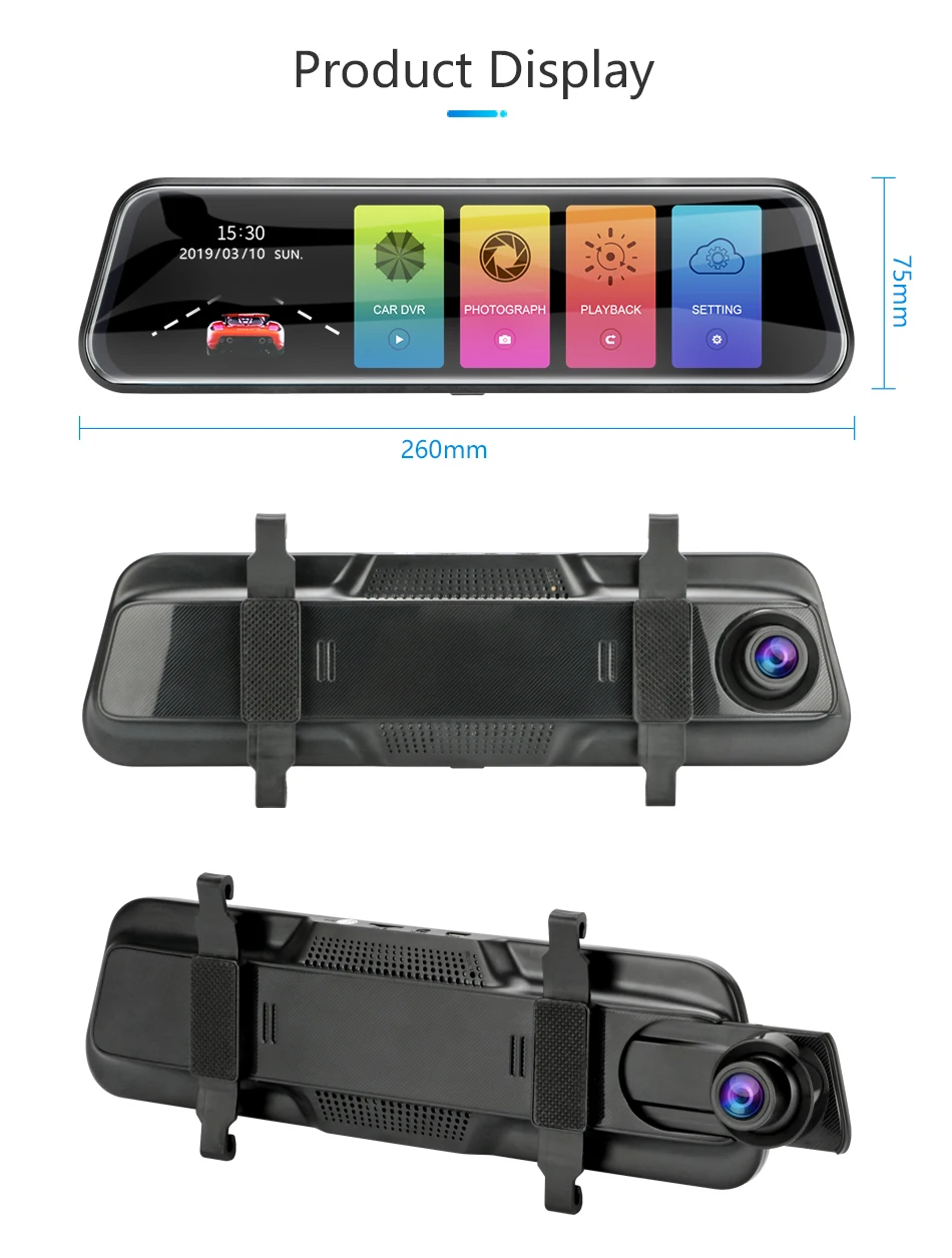 Jansite 1" Зеркало DVR Dash Cam FHD 1080P потоковая Автомобильная камера заднего вида с циклической записью ночного видения+ 1080p резервная камера