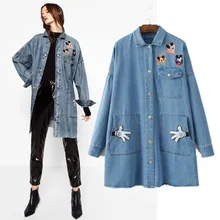 TRAF L12115 мода в Европе и ветер прикреплены ткань однобортный ковбой пальто с лацканами с длинными рукавами мультфильм одежды