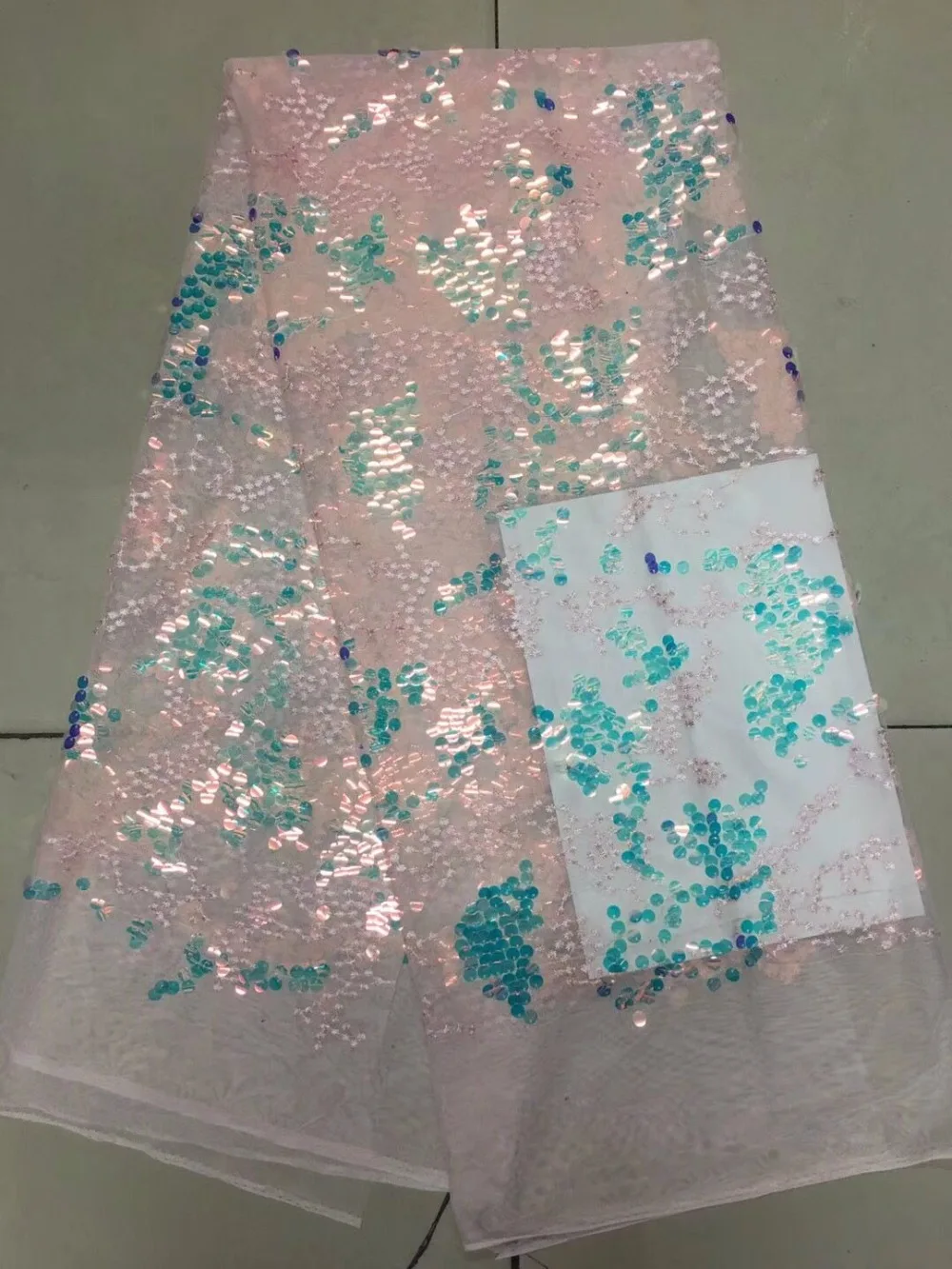 Iridescent Sequin Lace Fabric 4.5*1.35meters 2018 African Lace fabric