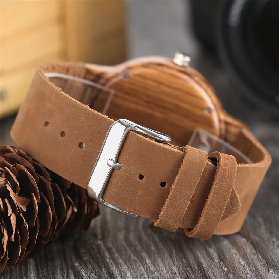 YISUYA Creative ZebraCork SlagBroken Leaves Face Nature Wood Watch Men Genuine Leather Strap Analog Women Bangle Wristwatch (9)
