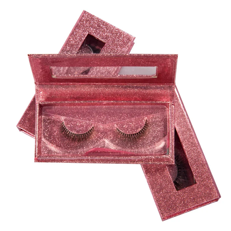 

New arrival Rose Pink Glitter false eyelash packaging Box 3D Mink Eyelash eye lashes boxes Cardboard Paper Empty Eyelash Box