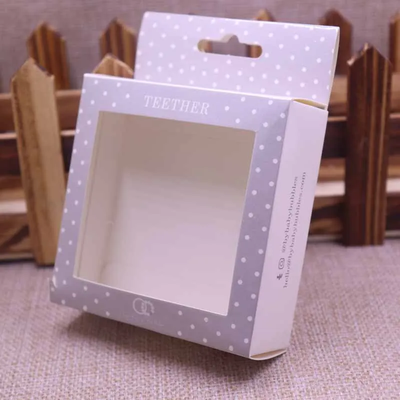 

Custom logo Clear PVC window 1500pcs pacifier clip boxes with1500 inner card and 500 4x6cm tag both side print glossy lamination