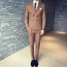 Итальянский Стиль коричневый двубортный жениха Смокинги для женихов Slim Fit Мужская Свадебная вечеринка Костюмы Жених(куртка+ Брюки для девочек+ галстук+ платок