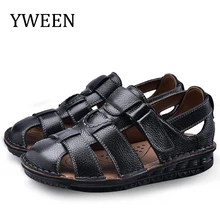 YWEEN/летние мужские сандалии; дышащие классические кожаные пляжные сандалии; мужская обувь на липучке; удобные мужские сандалии в римском стиле