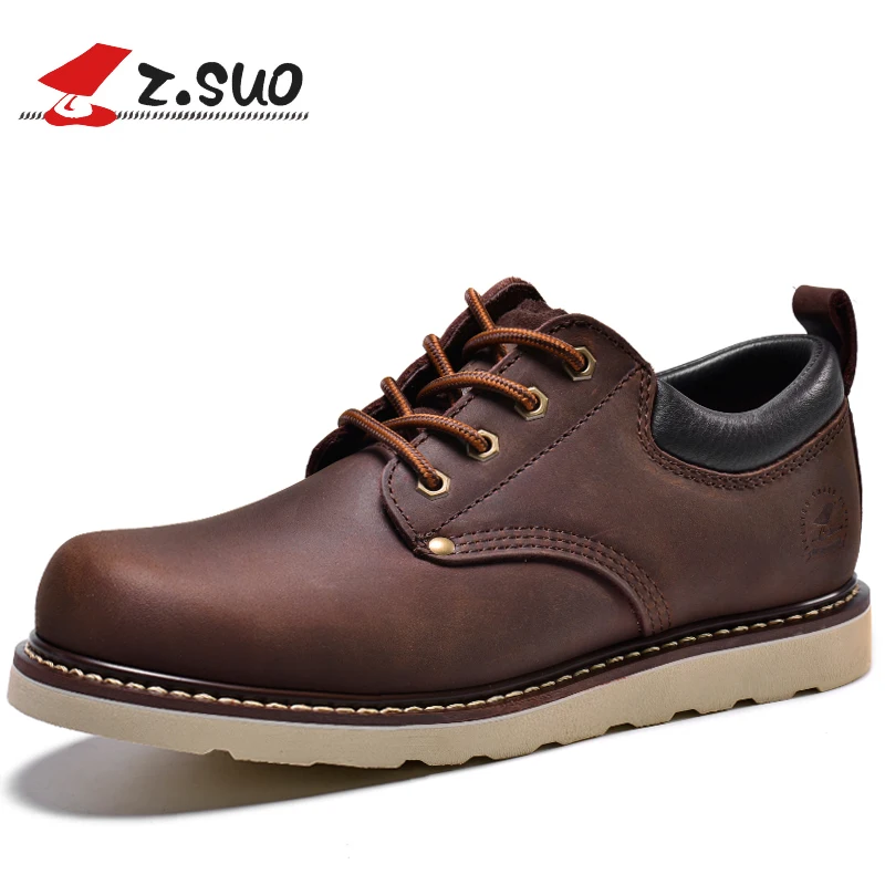 

Z.SUO GTY16006 The Best Quality Crazy Horse Leather Men's Work Shoes British Low Top Lacing Urban Mens Casual Leather Shoes