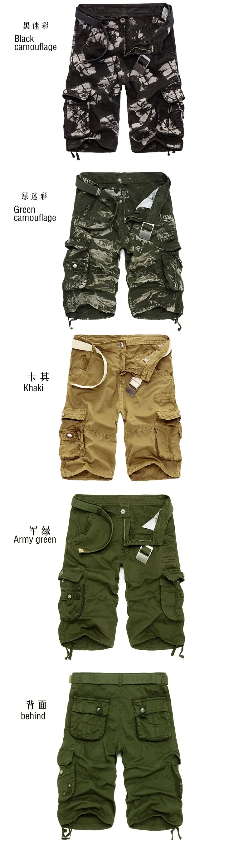 Большой Размеры Для мужчин из 100% хлопка шорты-карго новый летний мужской Армейский зеленый мульти карман шорты-карго по колено размер 40