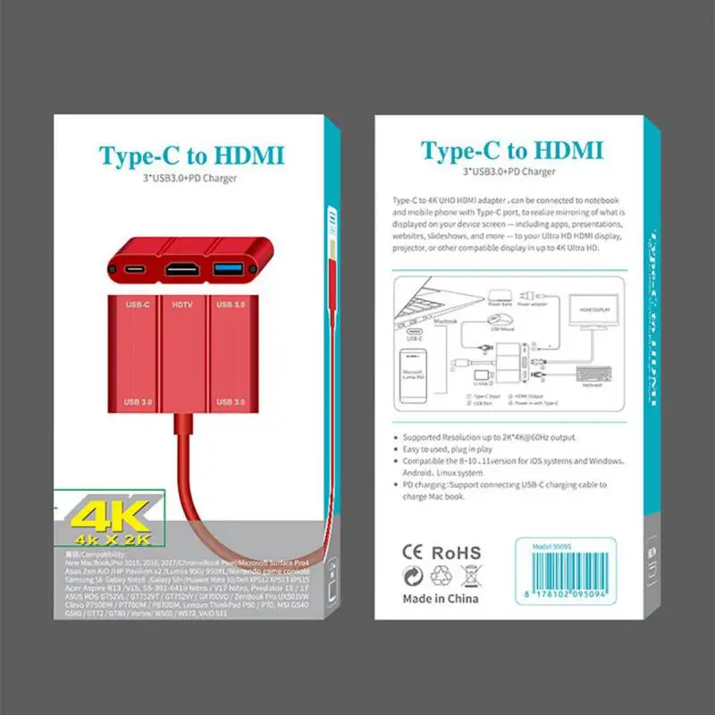 5 в 1 USB-C концентратор Тип с разъемами типа C и 3* USB3.0 HDMI конвертер 4 K HDMI для Macbook телефон Тип C устройства