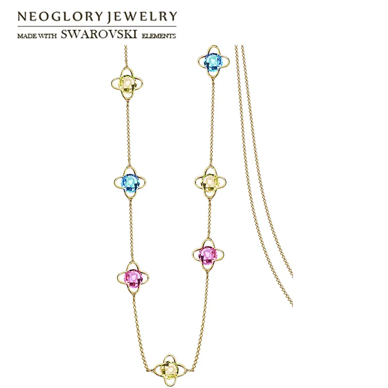 Neoglory MADE WITH SWAROVSKI ELEMENTS Crystal Colorful Long Pendant Necklace Geo