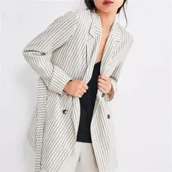 2019 новый полосатый принт Блейзер Куртка пальто женские двубортные с пуговицами ремень дамское пальто длинный рукав износоустойчивый