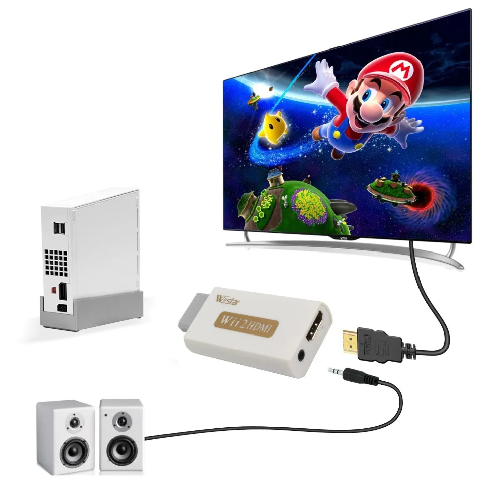 Wii star для HDMI конвертер с 3,5 мм аудио 2 HDMI 480i/576i адаптер HDTV Бесплатная доставка