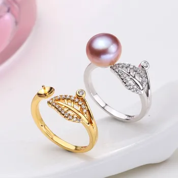 

2 color Pearl Ring Mountings Leaf Ring Findings Adjustable Ring Jewelry Parts Fittings Charm Accessories Silver Jewellery