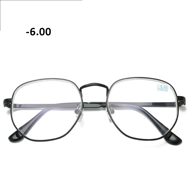 Готовые Очки для близорукости-1,00~-6,00 дальнозоркие близорукие маленькие квадратные очки для мужчин и женщин полигон - Цвет оправы: black -6.00