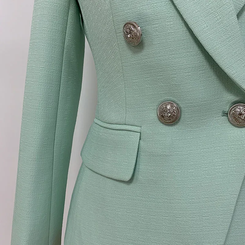 High Quality New 2019 Designer Green Office Lady Blazer Women's Chic Lion Buttons Double Breasted Blazers Jacket Female Outwear