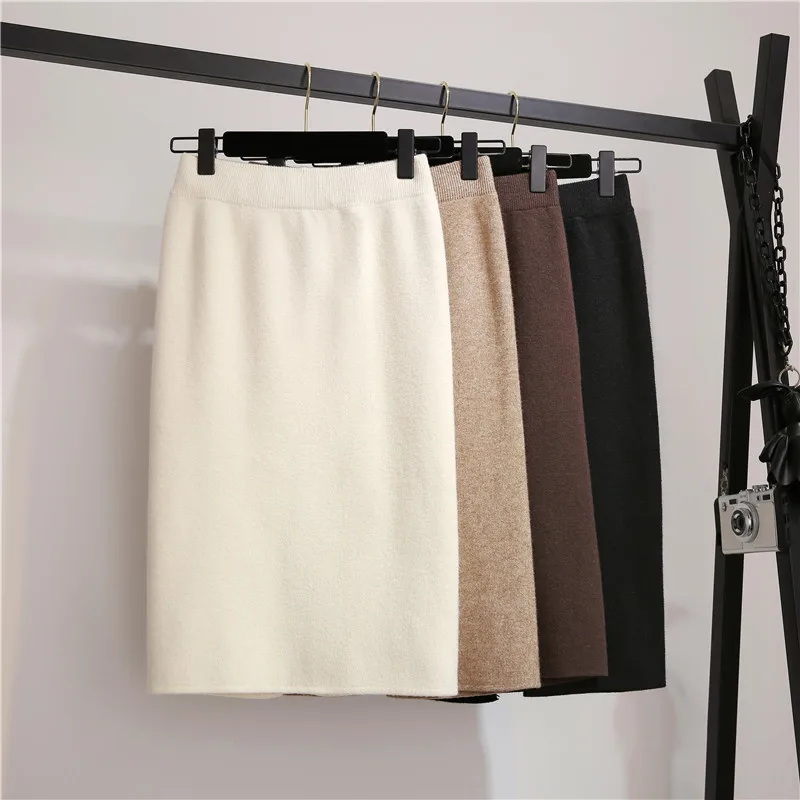 SEDUTMO, зимние юбки-карандаш, Женская Толстая юбка с высокой талией, трикотажная миди плиссированная Повседневная Осенняя черная винтажная сексуальная юбка ED530